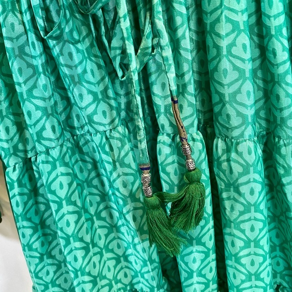 La Gitara Boho Bohemian Casual Style Flowy Dress, Green Gray Size Large Unlined - Picture 2 of 3